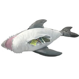 Plush toy with visible tags on a white background Great White Shark Bruce from the movie Jaws