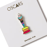 Colorful enamel pin on a card with 'Oscars' branding PRIDE FLAG LAPEL PIN