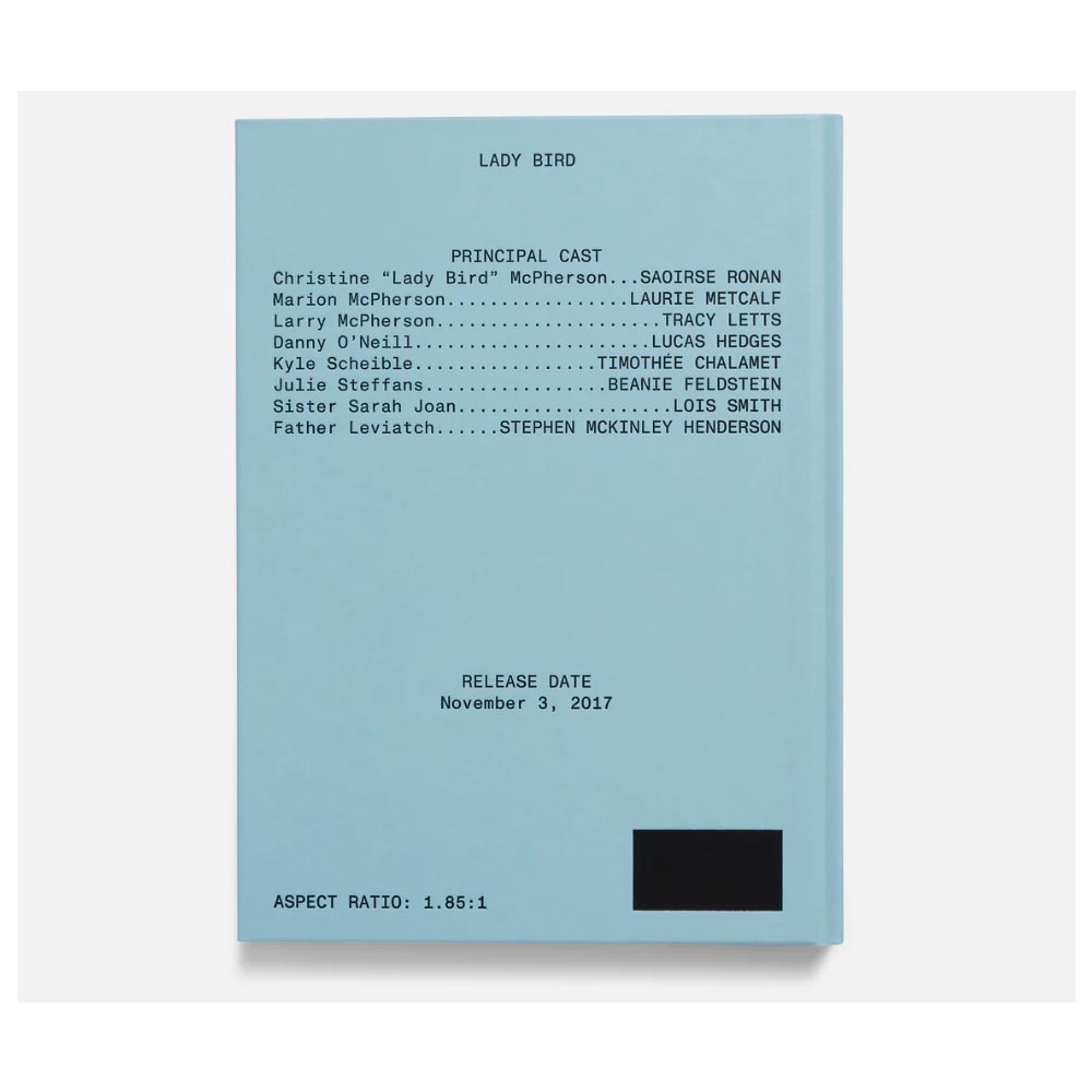 Light blue backcover with black text on a white background