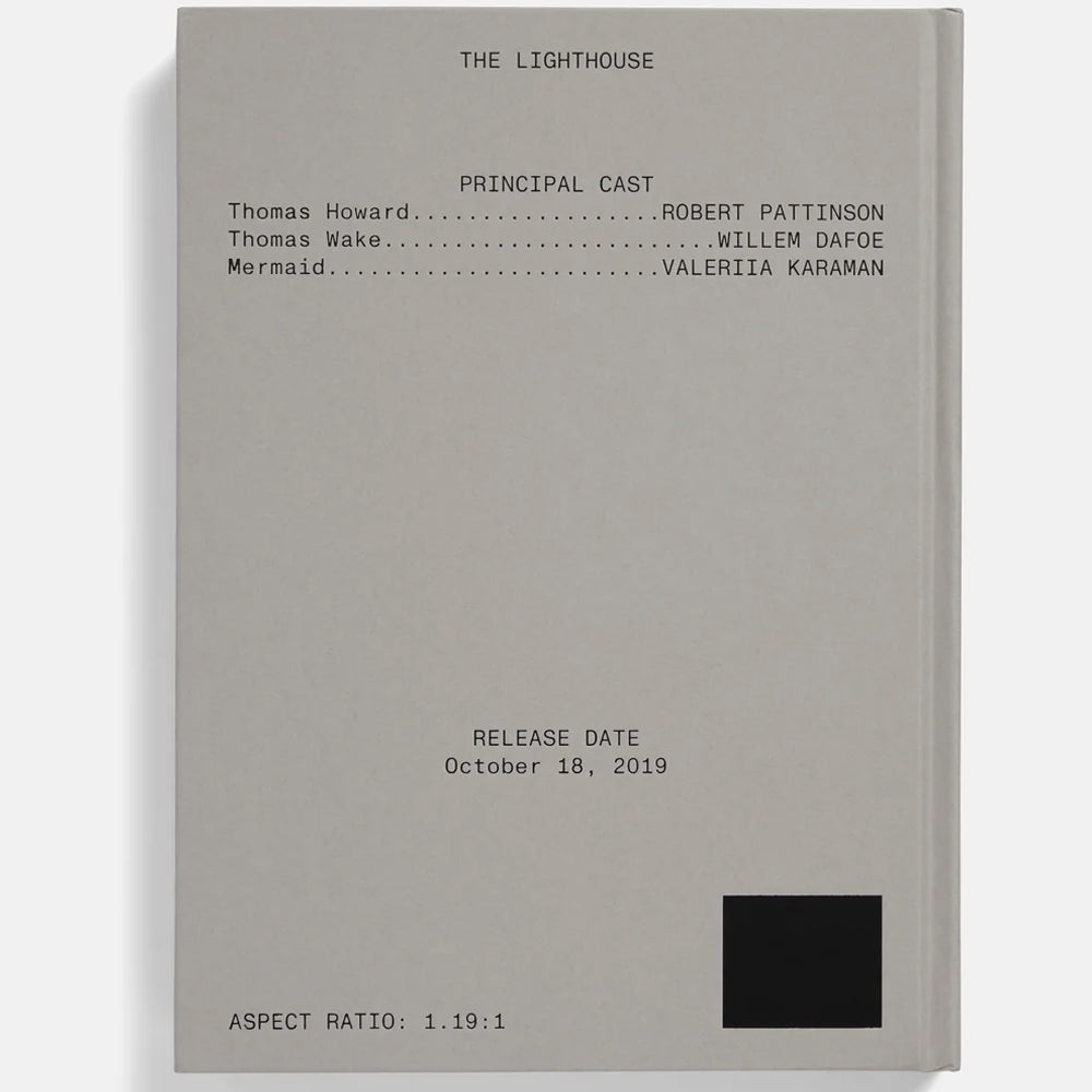 Movie poster for 'The Lighthouse' with cast and release date information on a gray background