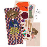 Set of paper dolls with accessories on a white background