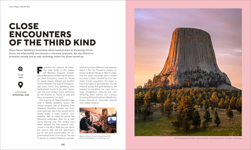 Magazine layout with text and a photograph of a large rock formation from the movie Close Encounters of the Third Kind.