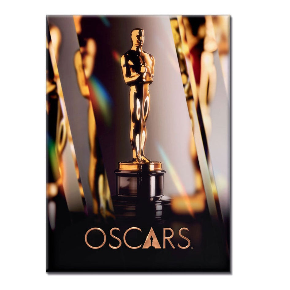 Oscars logo refrigerator magnet with a golden statue on a black background