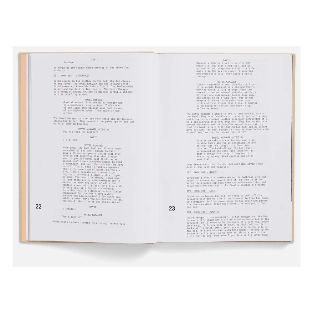 Open book with screenplay lines pages on a white background
