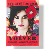 Movie poster for 'Volver' with a woman's face and floral elements on a red background Penelope Cruz in Volver by Pedro Almodovar Exclusive lapel pin