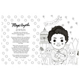 Black and white illustration of Maya Angelou with text and symbols on a white background