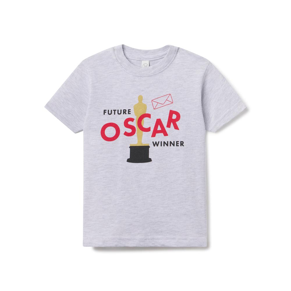Gray t-shirt with 'Future Oscar Winner' graphic on a white background