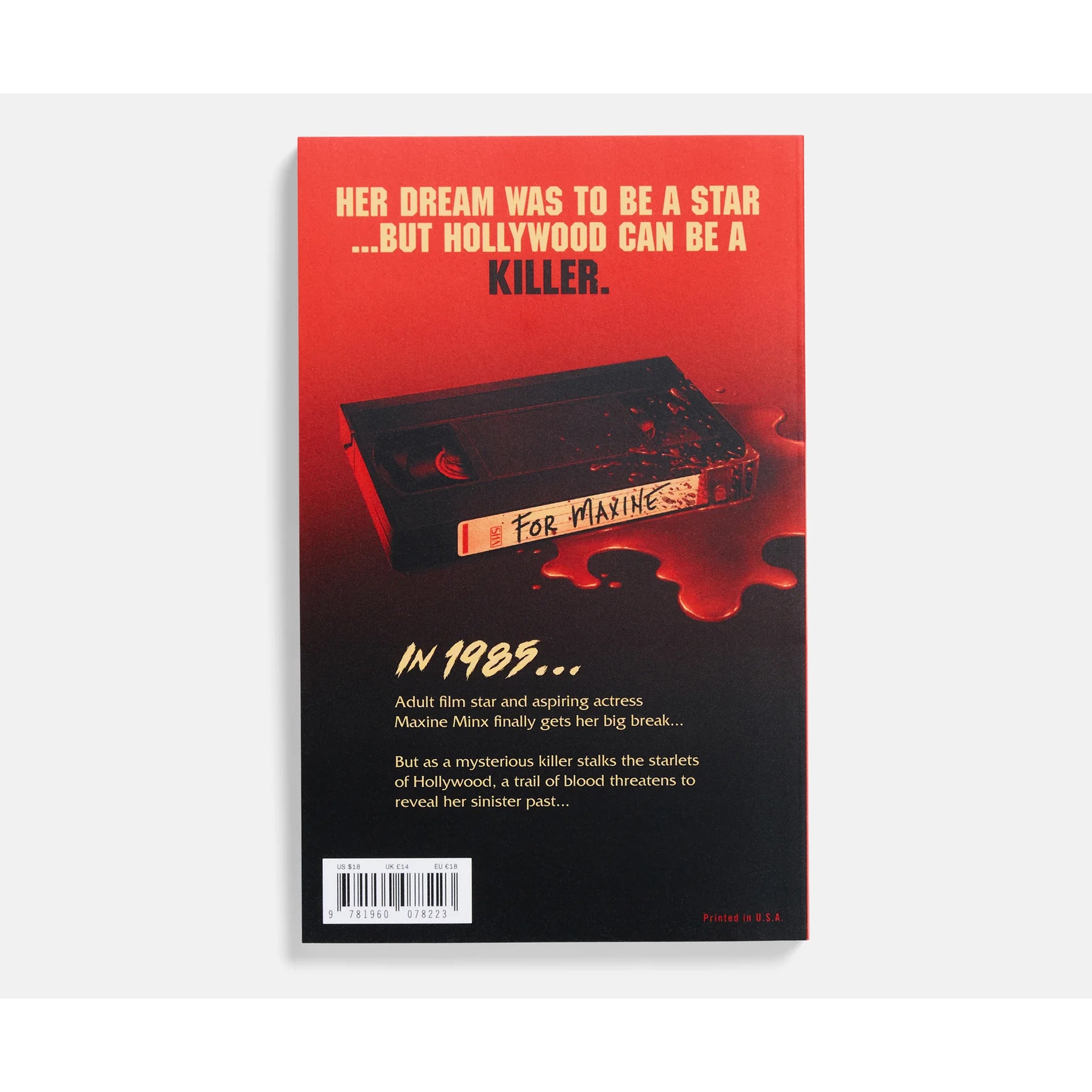Book cover with red and black design, text about a star and killer in Hollywood. Dive into MaXXXine: The Novel, where Maxine Minx battles a killer in 1980s Hollywood. Experience the horror and glamour in this gripping adaptation by Tim Waggoner.