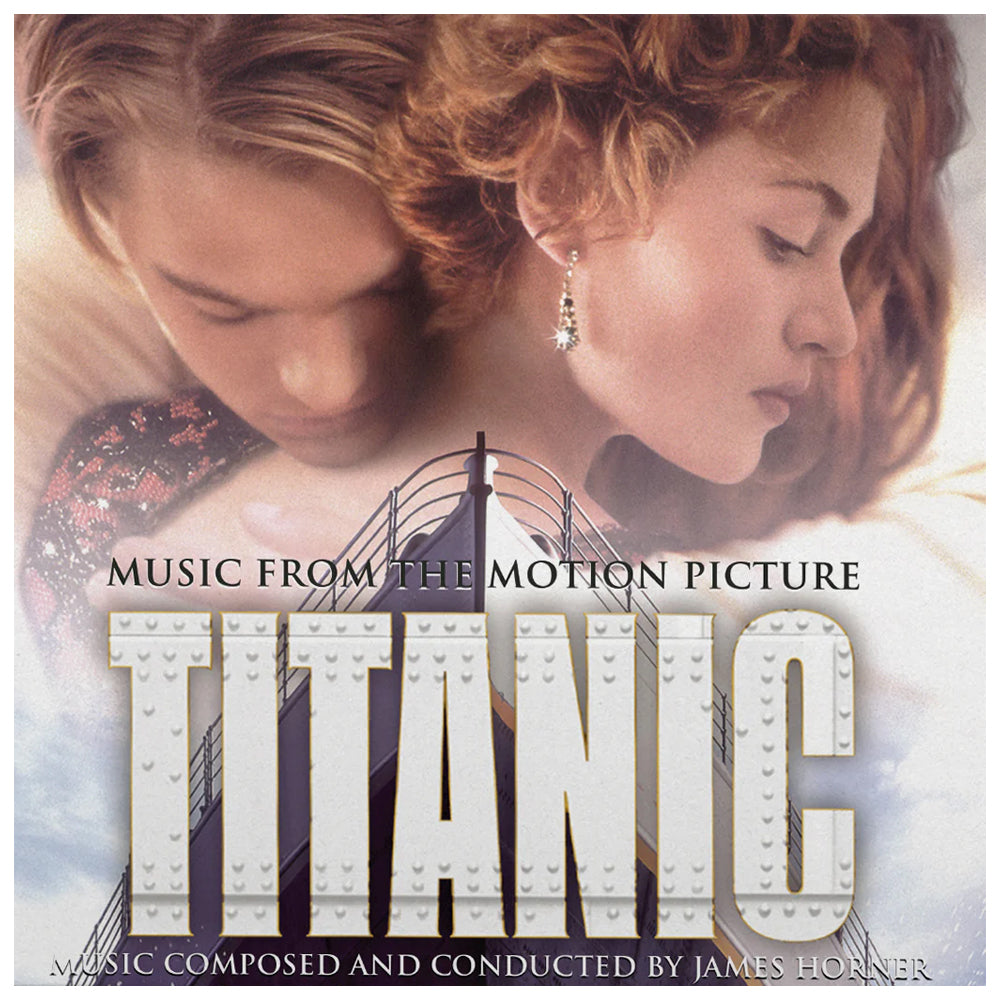 Album cover for 'Titanic' music from the motion picture with two characters and the title text.