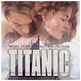 Album cover for 'Titanic' music from the motion picture with two characters and the title text.