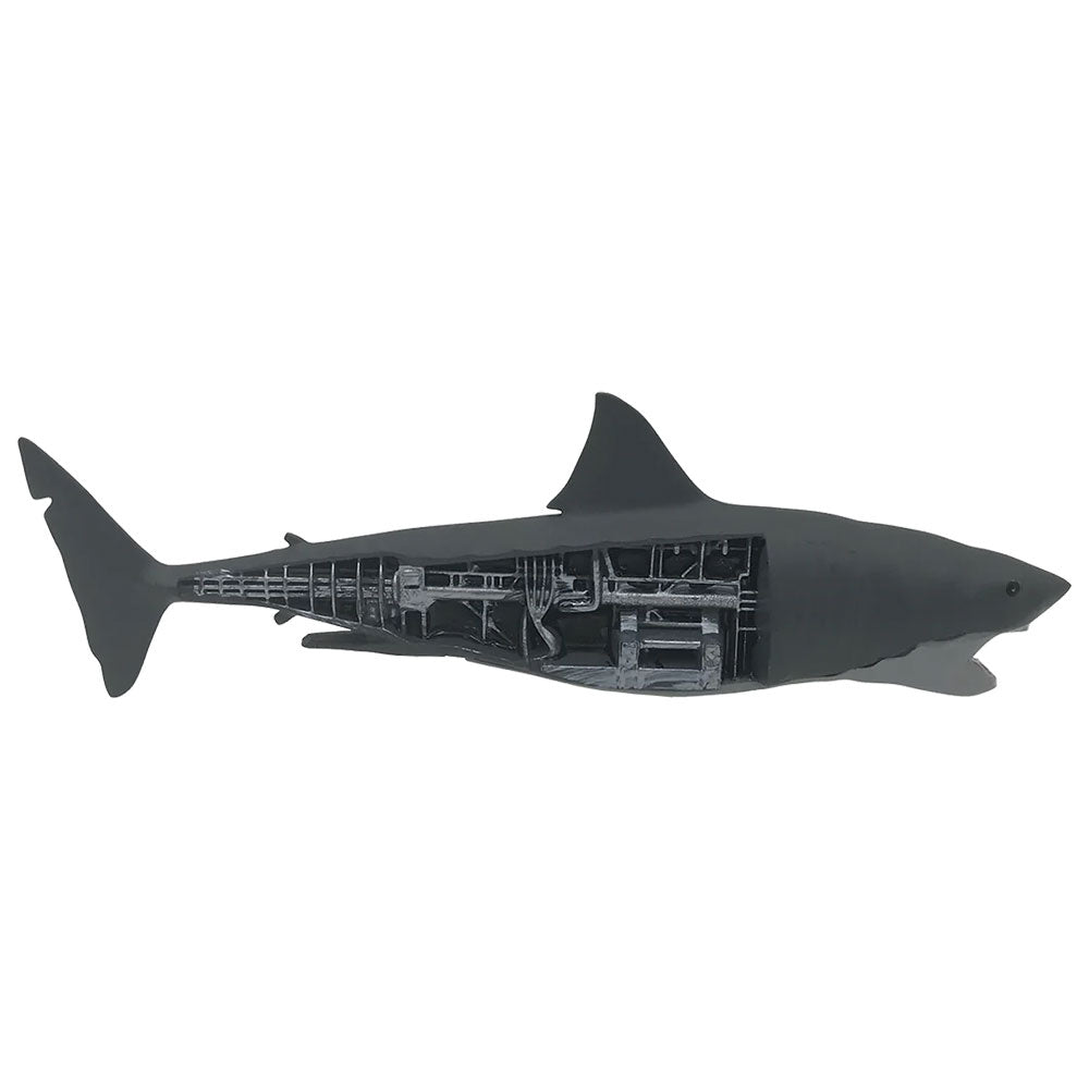 Shark model with cross-sectional view on a white background. Bruce the Great White Shark from the movie JAWS (1975)