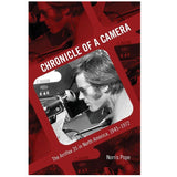 Book cover of 'Chronicle of a Camera' with a person and camera on a red background Filmmaking Books at the Academy Museum Store