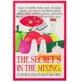 Poster with food ingredients and text on a white background white linen tea towel from the Pedro Almodovar movie