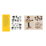 Illustrations of a character named Miguel and his various poses on a white background.