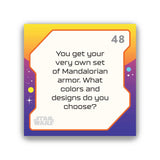 Card with text about choosing Mandalorian armor colors and designs, featuring Star Wars branding.
