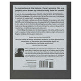 Back cover of a book with text and a barcode, featuring a quote from the Boston Globe about the film 'Parasite'.