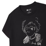 Black t-shirt with white graphic of a person wearing glasses and 'Borg' text, Academy Museum logo visible.