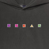 Black hoodie with colorful Oscars logo embroidered symbols on a dark background
