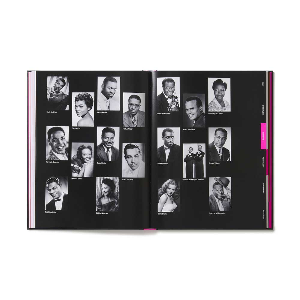 Open book showing black and white portraits of individuals on a white background. Academy Musseum Exhibition Catalogue