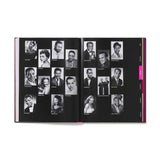 Open book showing black and white portraits of individuals on a white background. Academy Musseum Exhibition Catalogue