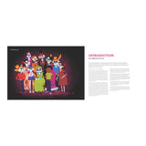 Illustration of cartoon characters in colorful outfits with an introduction text on a white background.