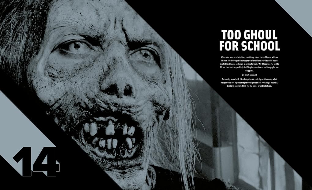 Black and white image of a ghoulish face with text 'Too Ghoul For School' on a dark background.