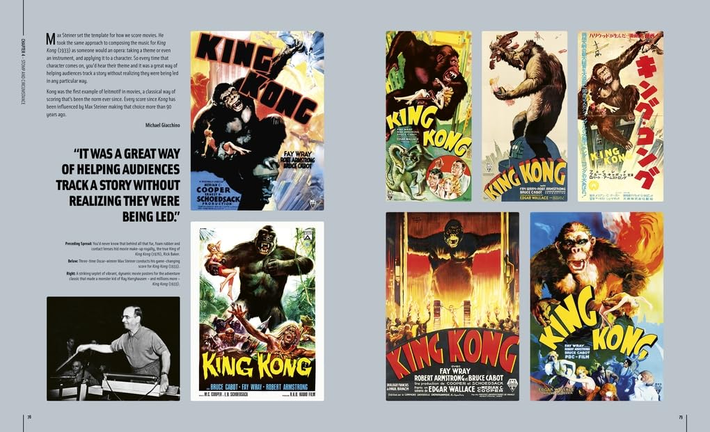 Collection of King Kong movie posters from different eras on a gray background.