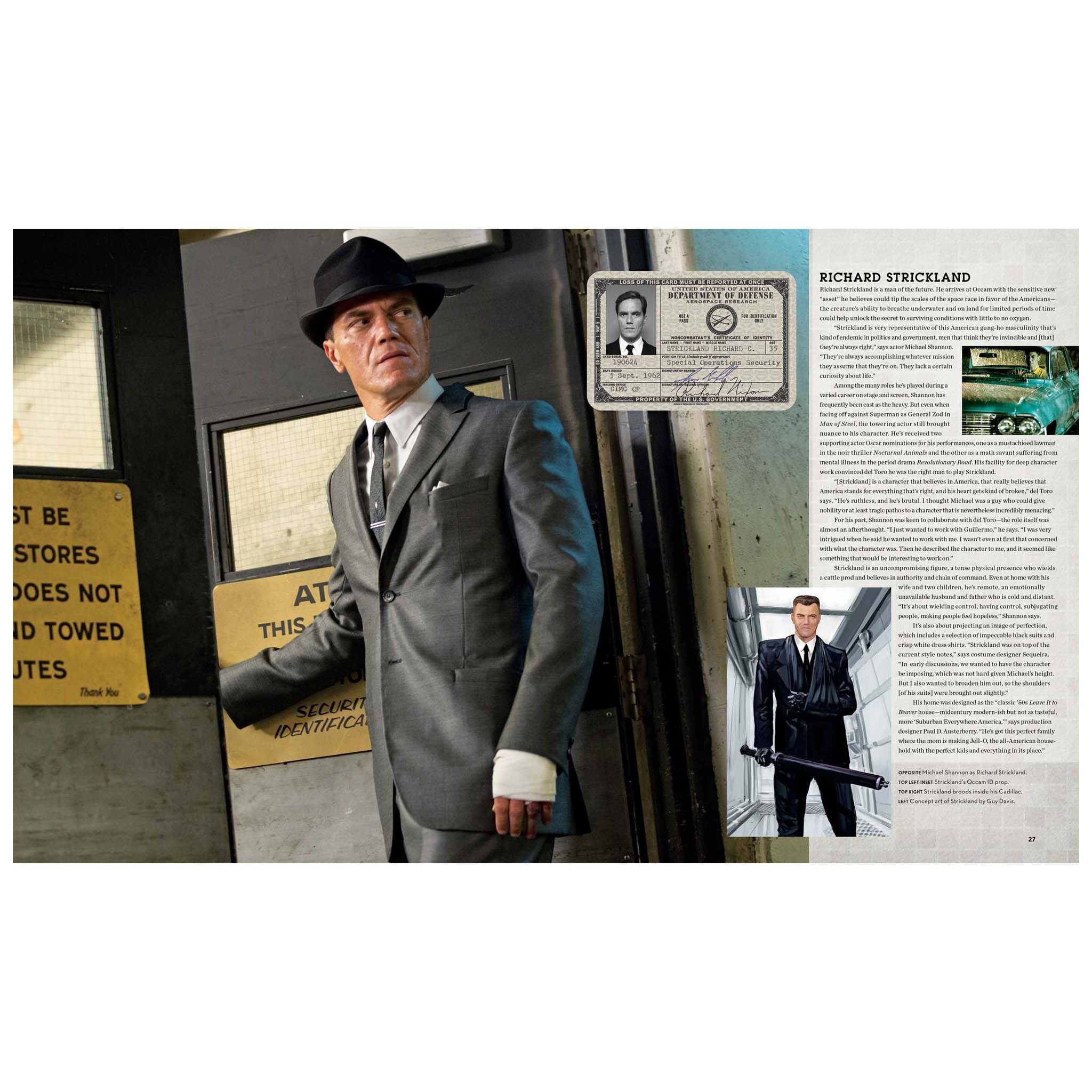 Richard Strickland in a suit standing next to a poster with text and an ID card, with another image of a man holding a bat on a white background.