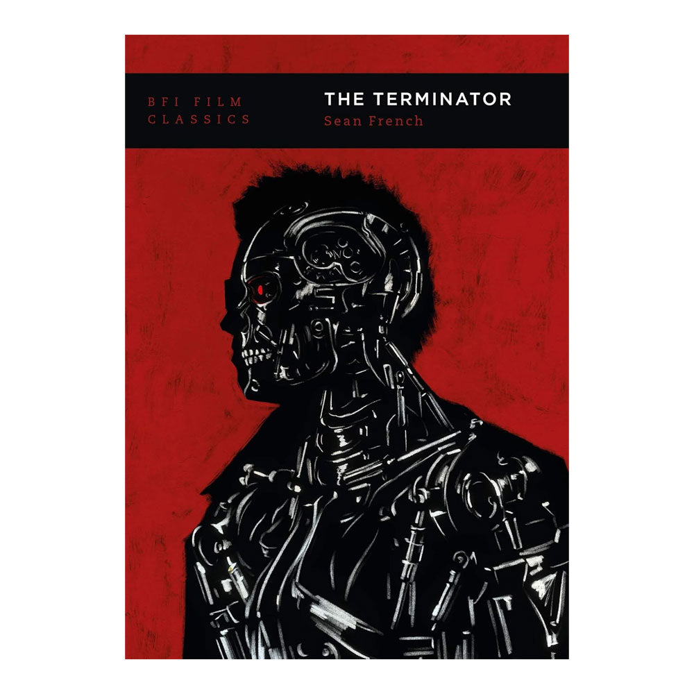 Book cover of 'The Terminator' with a robot on a red background