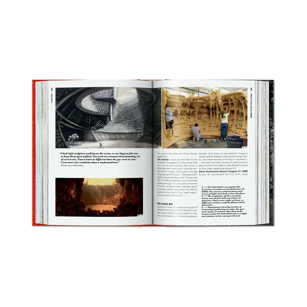 Open book showing architectural designs and images on a white background