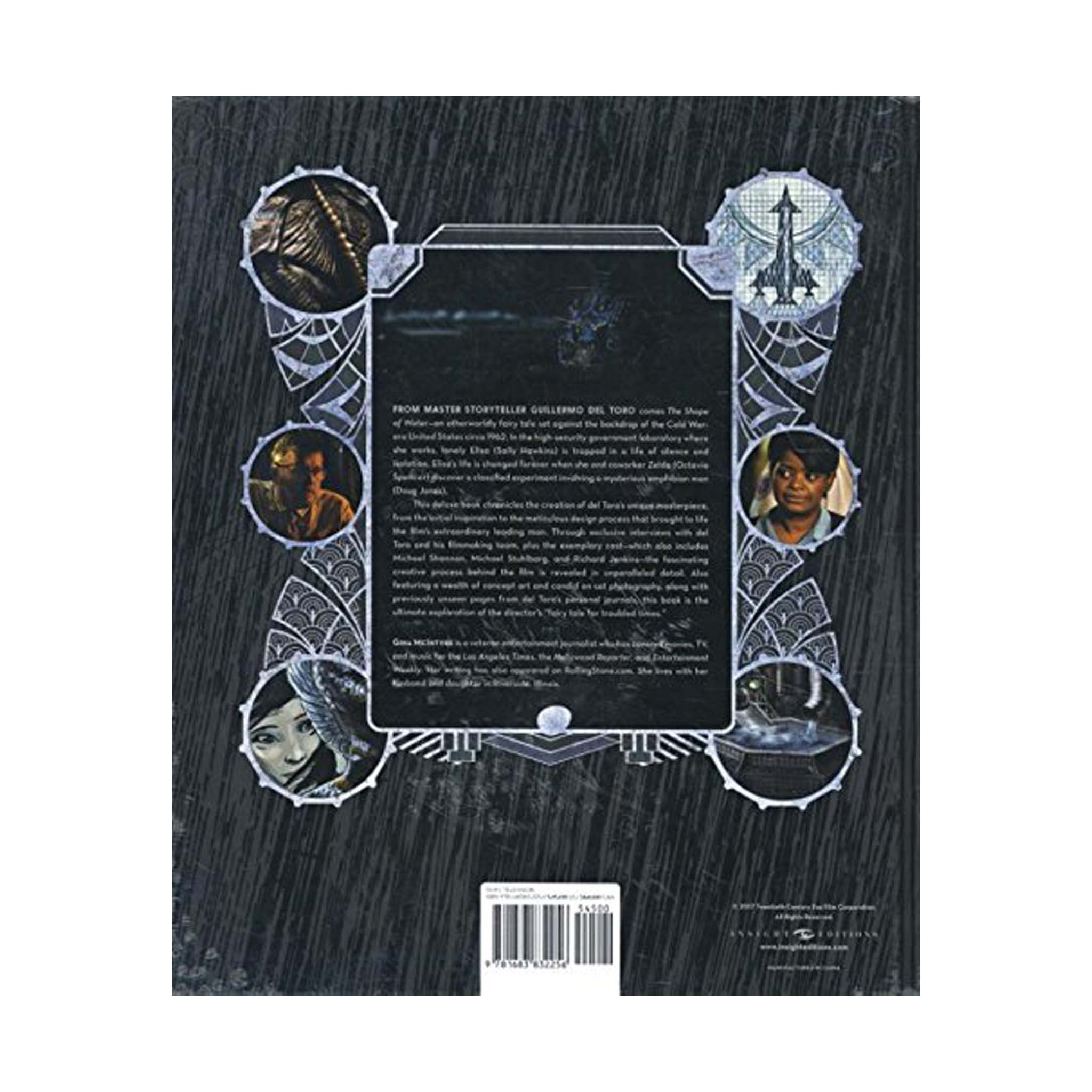 Back cover of a book with decorative elements and text on a dark background
