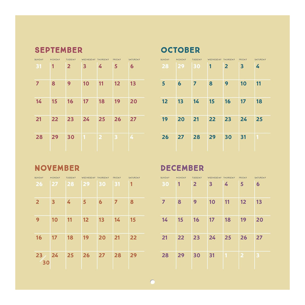 Calendar with September to December on a beige background