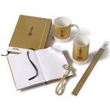 Notebook, mugs, keychain, and ruler with a visible brand logo on a white background ceramic pencil cup holder Oscar Statue