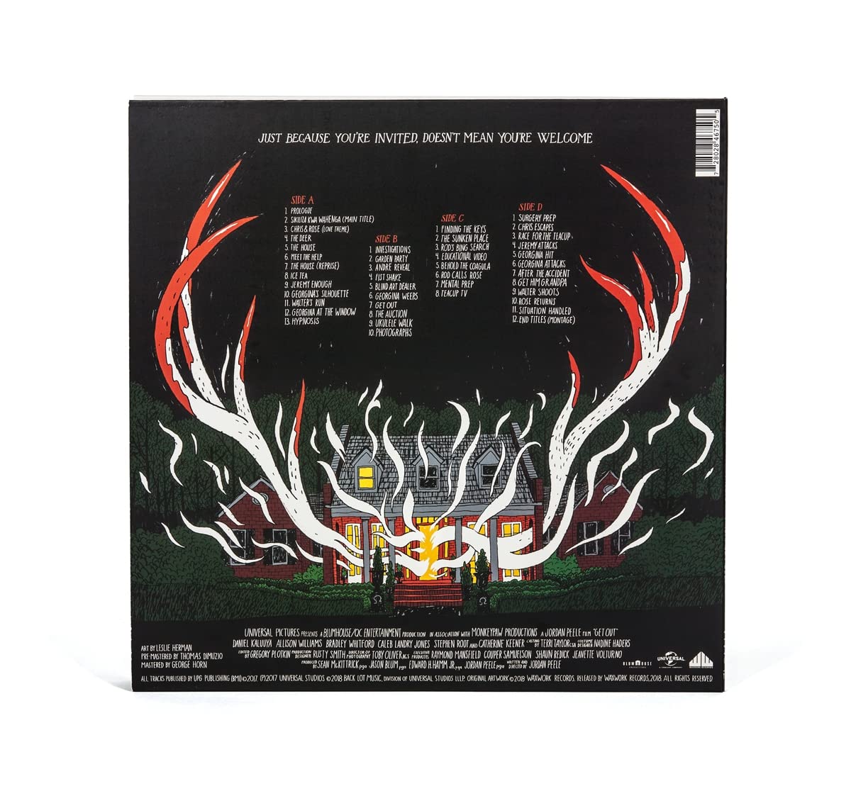 Vinyl record sleeve with antlers and house illustration on a white background