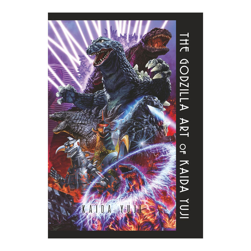 Book cover of 'The Godzilla Art of Kaida Yui' with a depiction of Godzilla and other monsters.