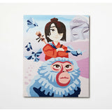 Canvas print with a stylized illustration of a character in traditional attire and a monkey mask on a light gray background.