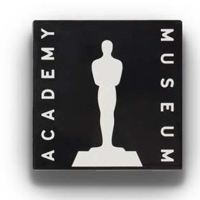 Academy Museum logo with a statue on a black background