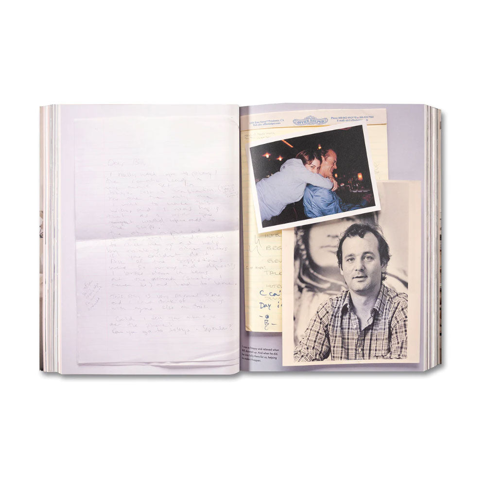 Open book with photos and text on a white background