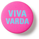 Pink button with 'VIVA VARRDA' text on a white background