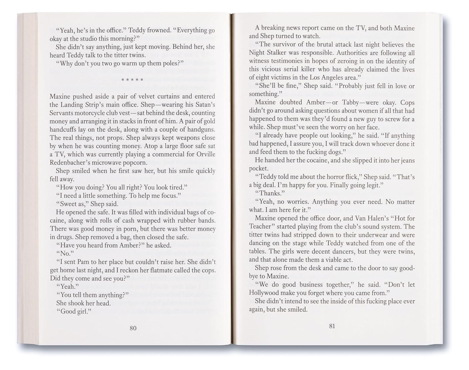 Open book showing a page with text and a white background. Dive into MaXXXine: The Novel, where Maxine Minx battles a killer in 1980s Hollywood. Experience the horror and glamour in this gripping adaptation by Tim Waggoner.