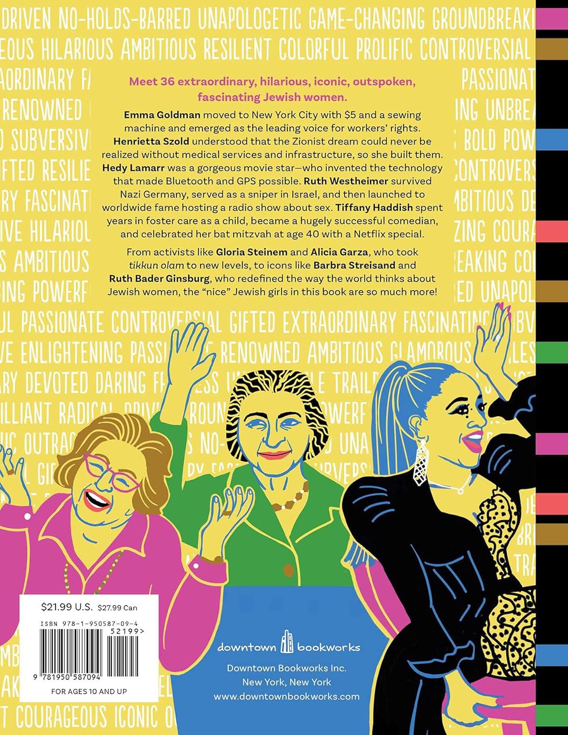 Book cover with colorful illustration of three women and text on a multicolored background