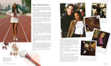 Magazine layout with a woman on a track, text, and photos of a couple and people outdoors.