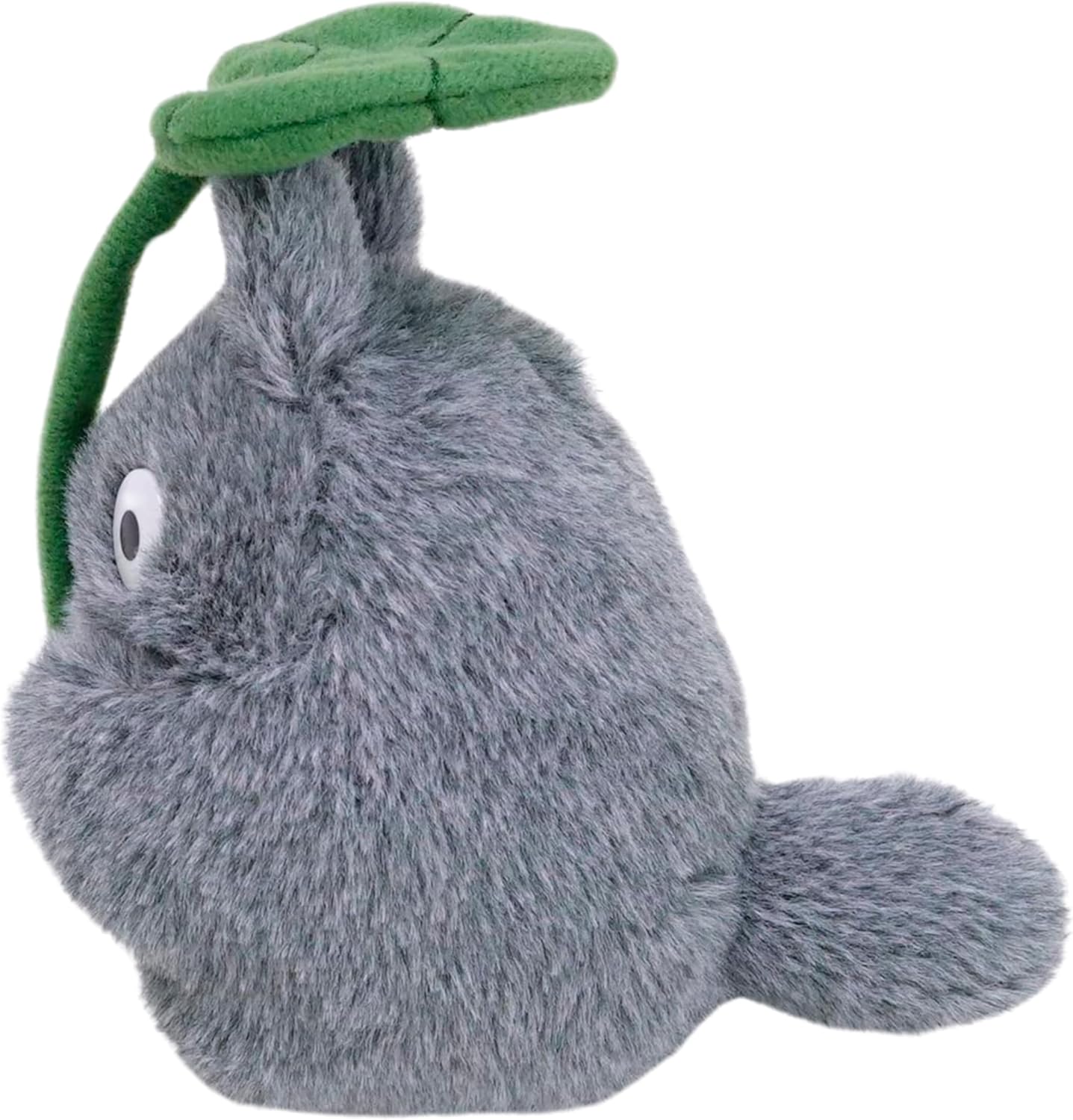 Plush toy resembling a gray creature with a green leaf on its head against a white background. Embrace the cuteness of Totoro with this 4-inch bean bag plush! Perfectly soft and officially licensed, it's an ideal collectible for Studio Ghibli enthusiasts.