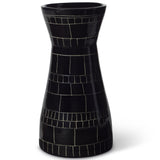 Black mosaic vase on a white background Explore the artistry of Wayne Perry with this 6in black and white ceramic vase. Handcrafted and signed, each piece showcases unique sgraffito techniques and film strip inspiration.