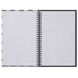 Open notebook with lined pages on a white background