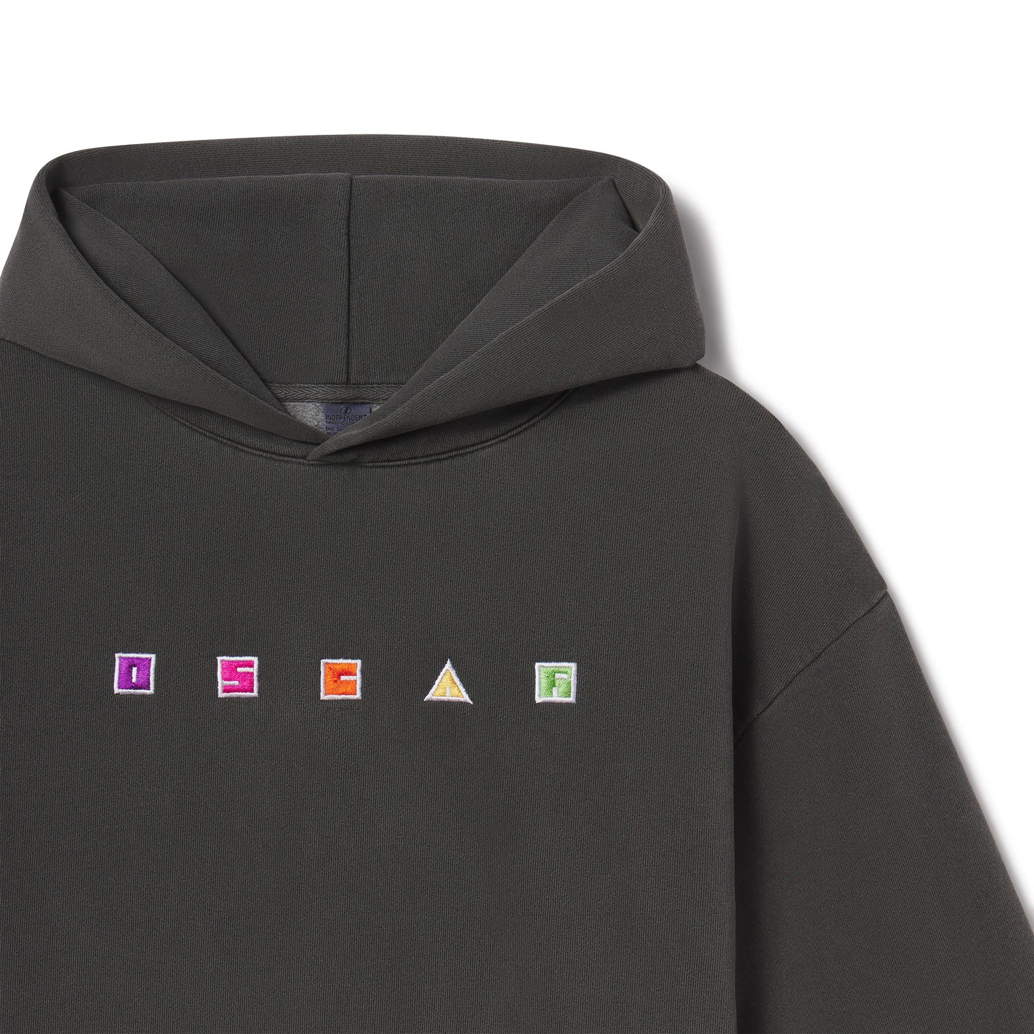 Black hoodie with colorful Oscars logo on a white background
