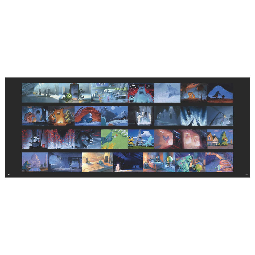 Collection of animated scene thumbnails arranged in a grid on a white background