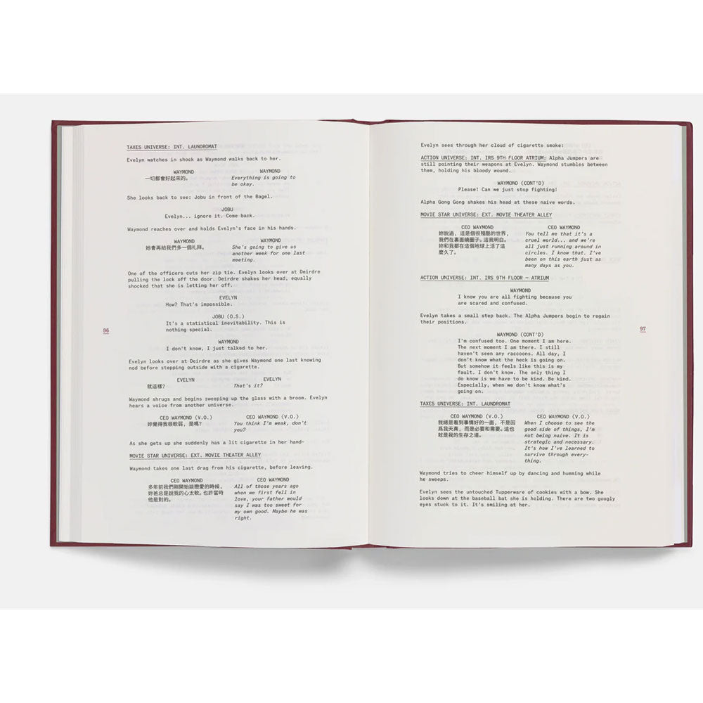 Open book with screenplay lines on a white background