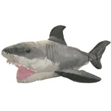 Plush Great White Shark Bruce from the movie Jaws toy with open mouth on a white background