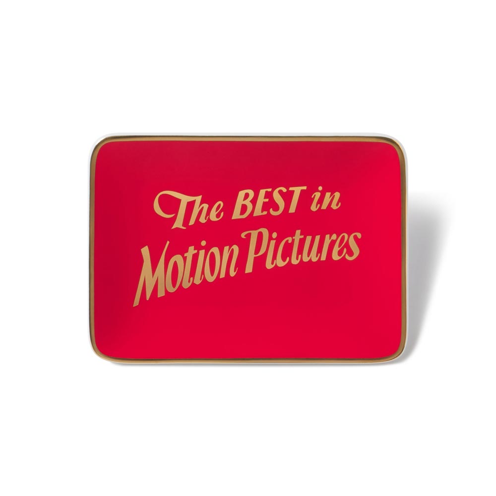 Red rectangular sign with gold text 'The BEST in Motion Pictures' on a white background Academy Awards Best Picture Category Winner Ceramic Trinket Tray Dish